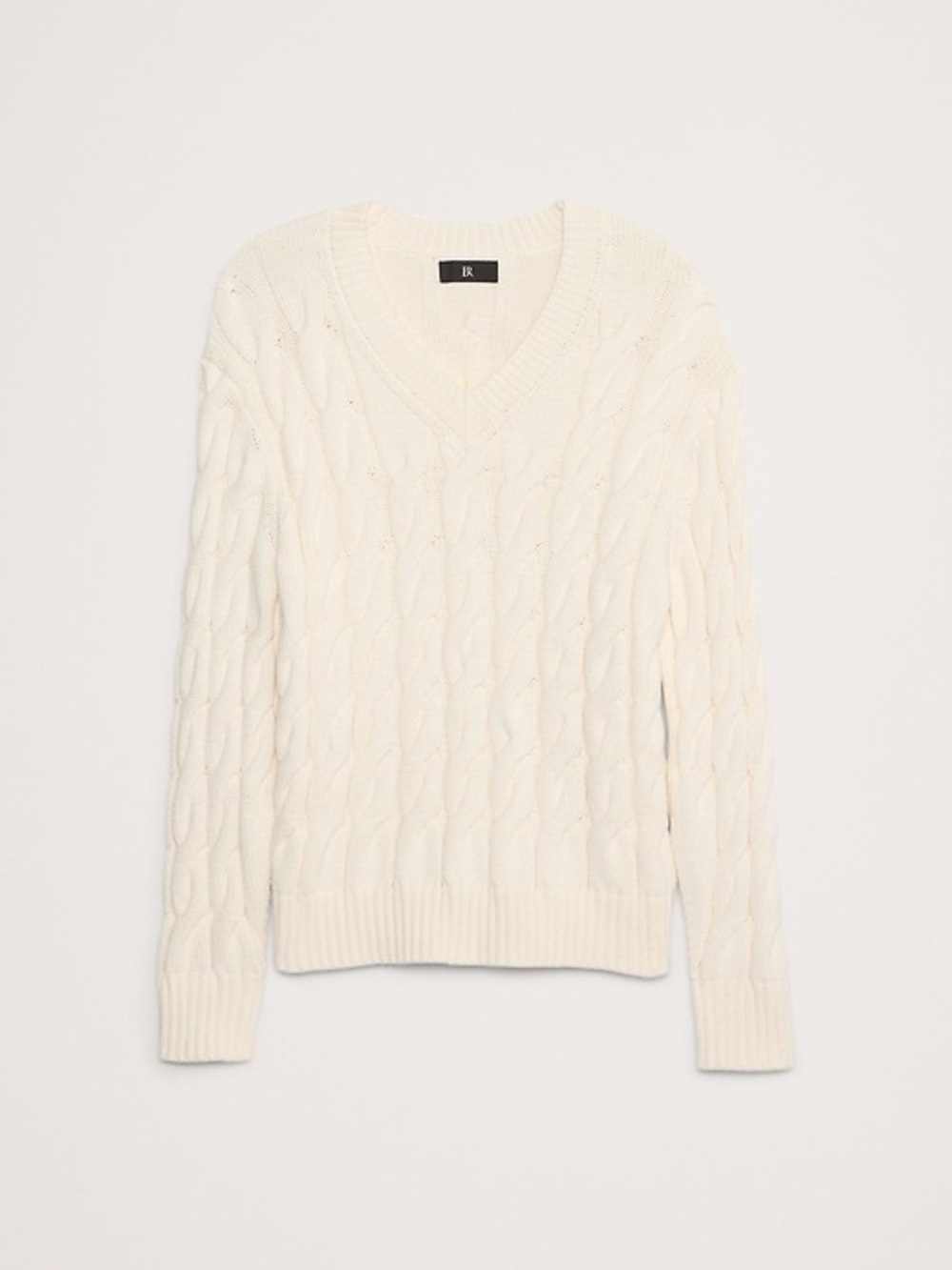 Banana Republic Men’s White Cable Knit Cotton Sweater Size M | Classic V-Neck - Picture 2 of 9